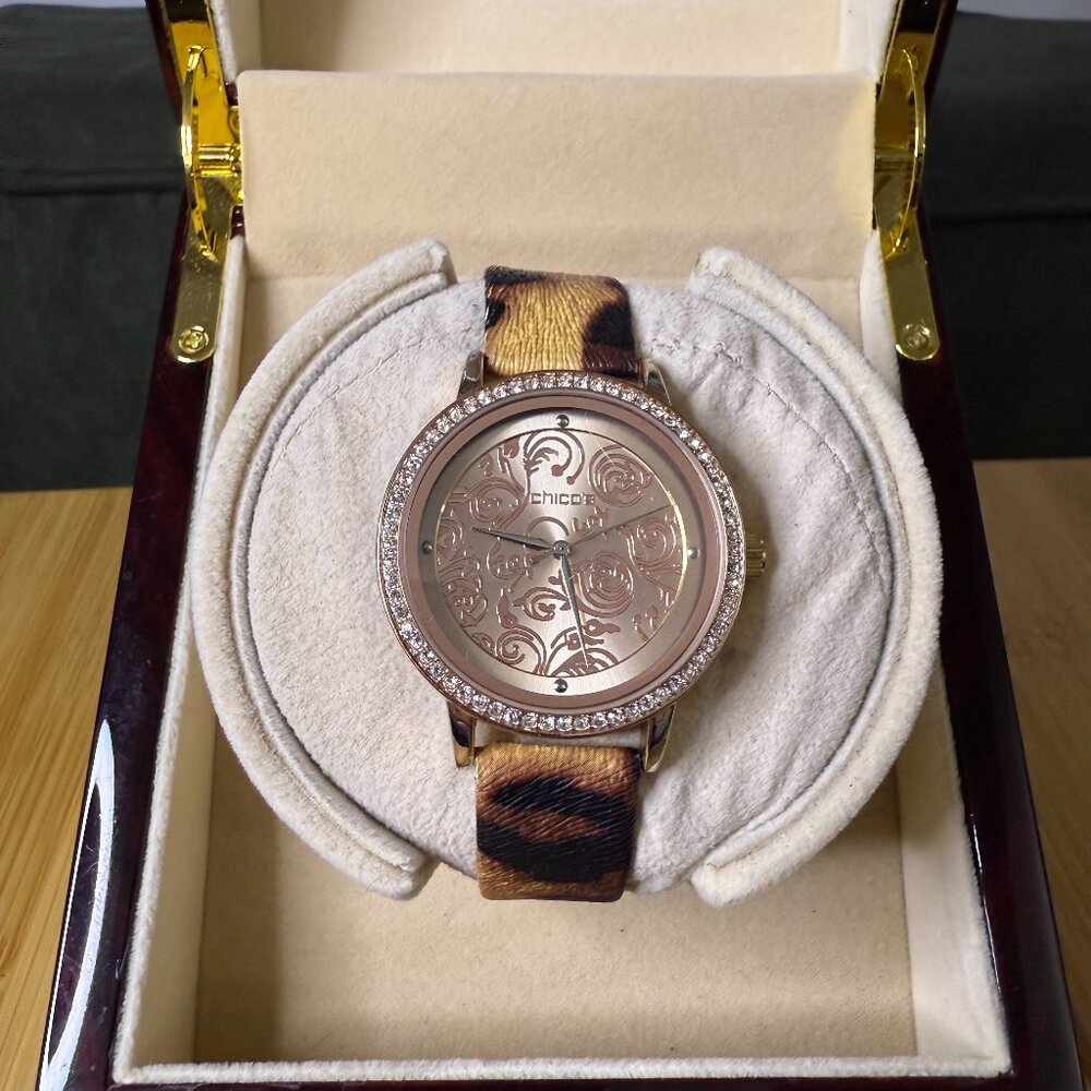 Chico's Ladies' Watch Pink/Leopard Print/Crystals, 41mm